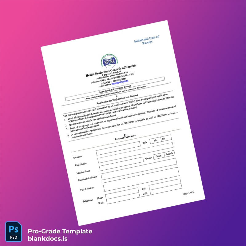 Blank Namibia Health Professions Councils Registration Certificate Template (Word/PDF) Document Preview - BlankDocs