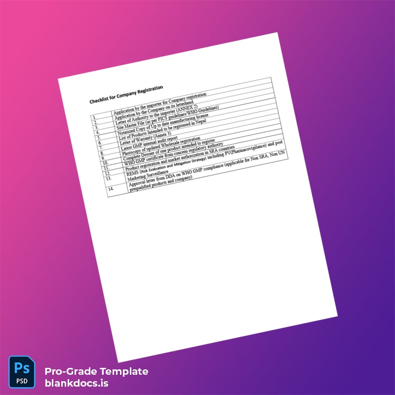 Blank Nepal Ministry of Commerce Company Registration Checklist Template (Word/PDF) Document Preview - BlankDocs