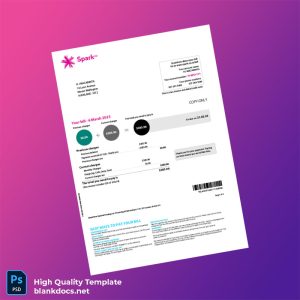 New Zealand Spark New Zealand Trading Ltd Editable Billing Summary Template in Word and PDF formats