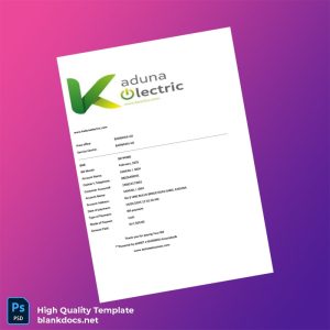 Nigeria Kaduna Electric Editable Utility Bill Template in Word and PDF formats