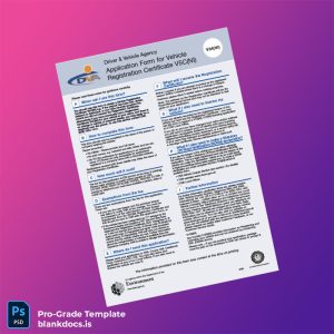 Blank Northern Ireland Driver Vehicle Agency Vehicle Registration Certificate Application Form Template (Word/PDF) Document Preview - BlankDocs