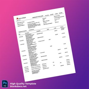 Pakistan Alfalah Bank Editable Bank Statement Template in Word and PDF formats