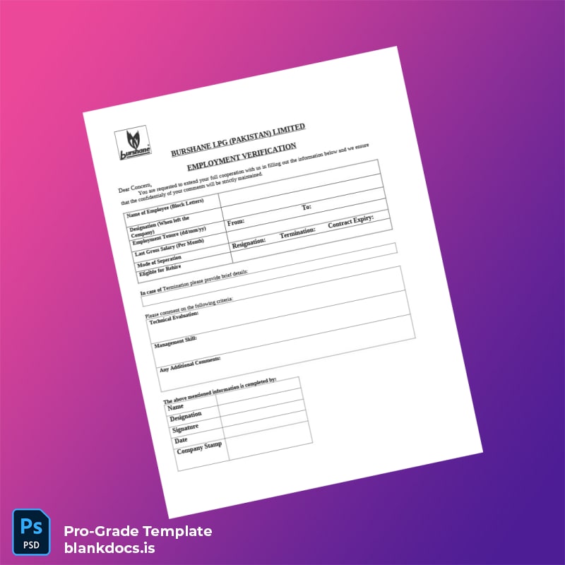 Blank Pakistan Burshane LPG Employment Verification Letter Template (Word/PDF) Document Preview - BlankDocs