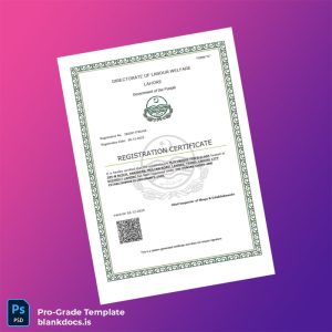 Blank Pakistan Directorate of Labour Welfare Registration Certificate Template (Word/PDF) Document Preview