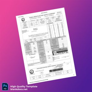 Pakistan Faisalabad Electric Supply Company Editable Electricity Bill Template in Word and PDF formats