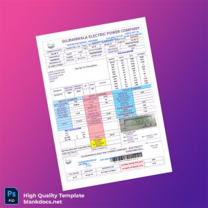 Pakistan Gujranwala Electric Power Company Editable Electricity Bill Template in Word and PDF formats