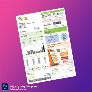 Pakistan K-Electric Editable Electricity Bill Template in Word and PDF formats