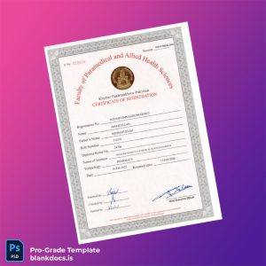 Blank Pakistan Khyber Pakhtunkhwa Pharmacy Registration Certificate Template (Word/PDF) Document Preview