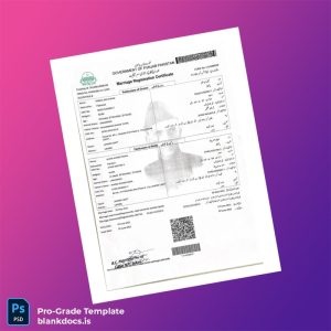 Blank Pakistan Marriage Registration Certificate Template (Word/PDF) Document Preview