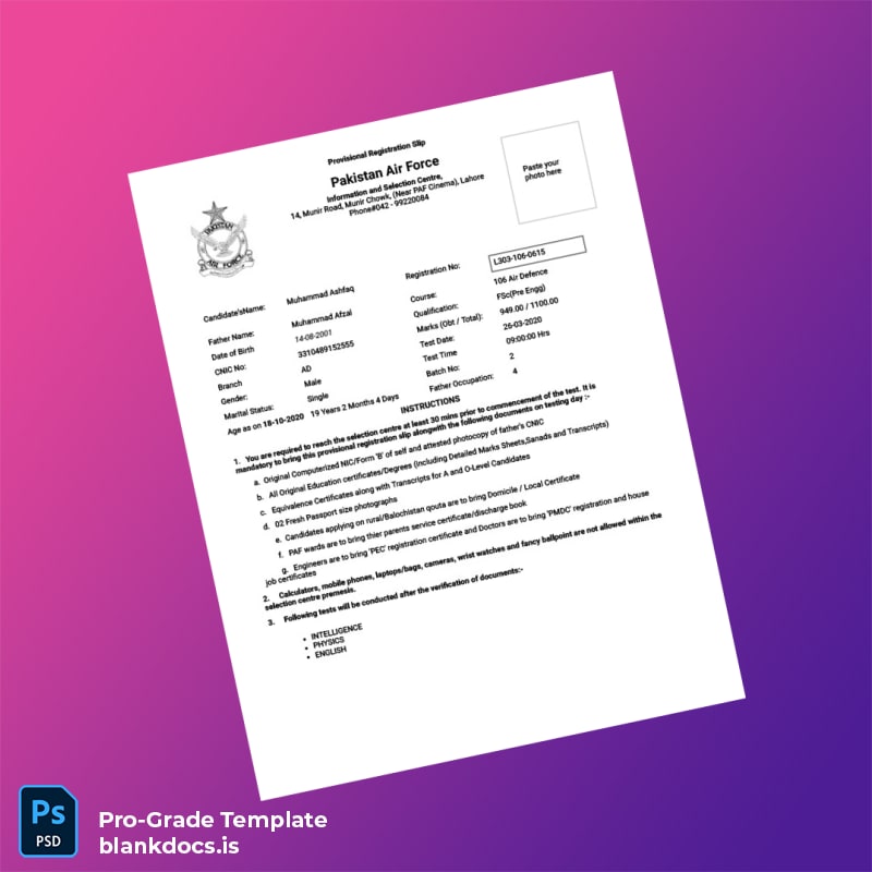 Blank Pakistan Ministry of Defence Registration Certificate Template (Word/PDF) Document Preview - BlankDocs