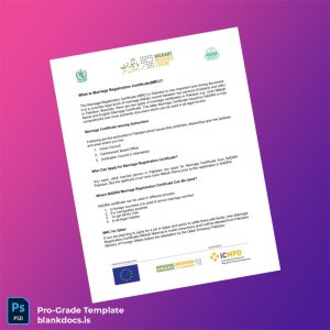 Blank Pakistan NADRA Marriage Registration Certificate Template (Word/PDF) Document Preview