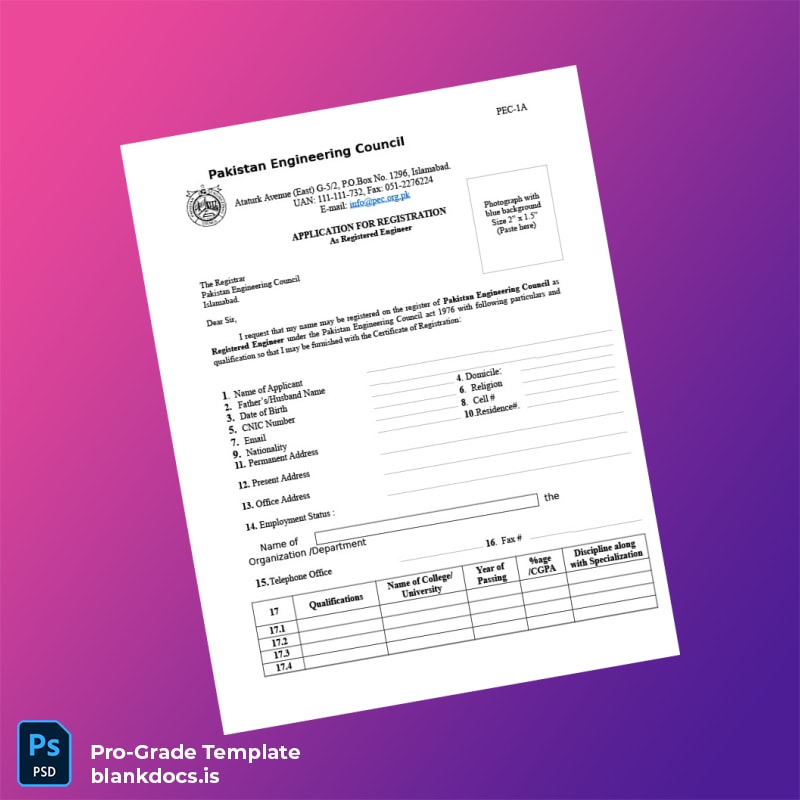 Blank Pakistan Pakistan Engineering Council Registration Certificate Template in Word and PDF formats page 3 Document Preview