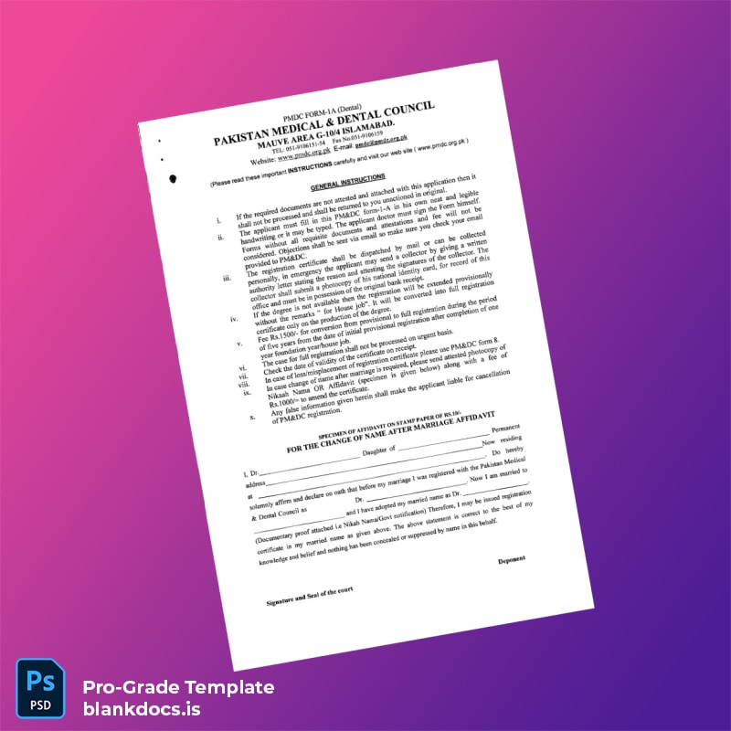 Blank Pakistan Pakistan Medical Dental Council Business Registration Certificate Template in Word and PDF formats page 2 Document Preview
