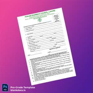 Blank Pakistan Punjab Pharmacy Council Registration Form Template (Word/PDF) Document Preview - BlankDocs