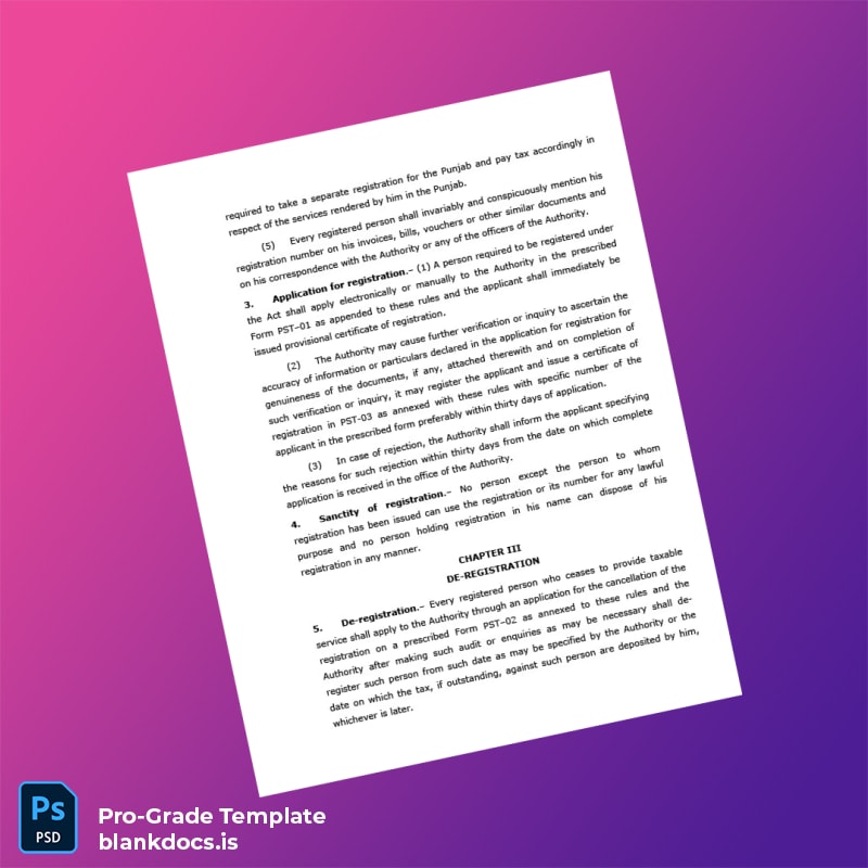 Blank Pakistan Punjab Revenue Authority Registration Certificate Template in Word and PDF formats page 2 Document Preview - BlankDocs