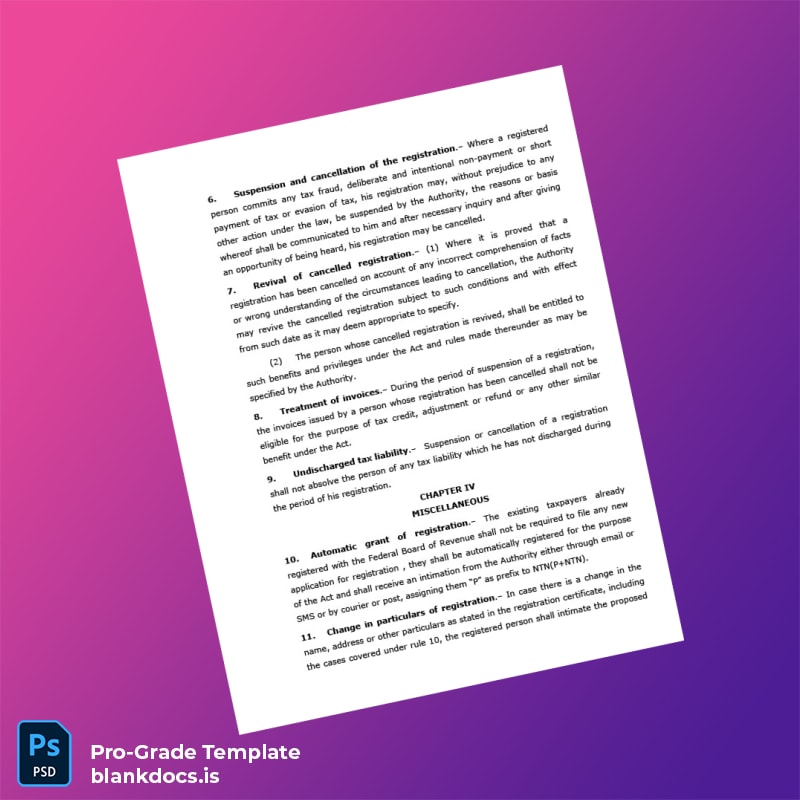 Blank Pakistan Punjab Revenue Authority Registration Certificate Template in Word and PDF formats page 3 Document Preview - BlankDocs