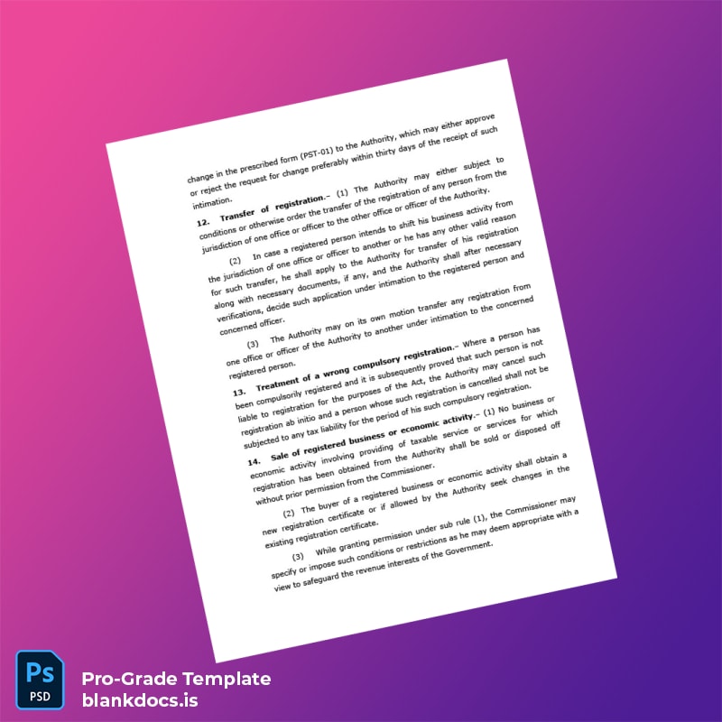 Blank Pakistan Punjab Revenue Authority Registration Certificate Template in Word and PDF formats page 4 Document Preview - BlankDocs
