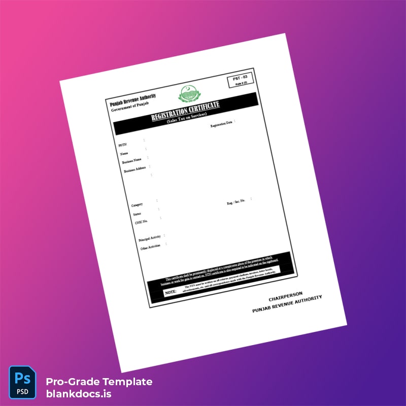 Blank Pakistan Punjab Revenue Authority Registration Certificate Template in Word and PDF formats page 8 Document Preview - BlankDocs
