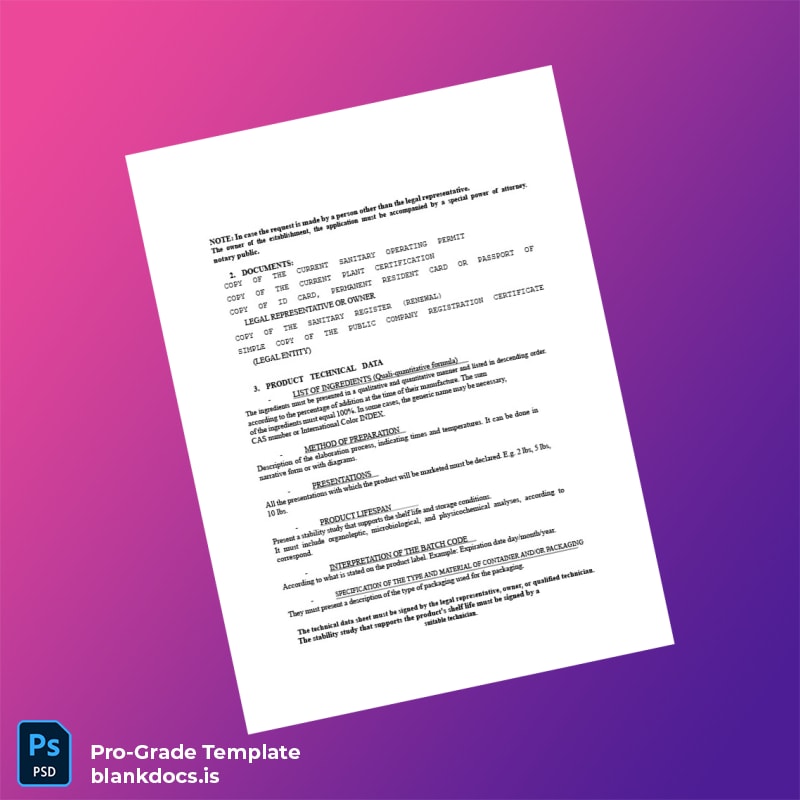 Blank Panama Ministry of Health Food Sanitary Registration Certificate Template in Word and PDF formats page 2 Document Preview - BlankDocs