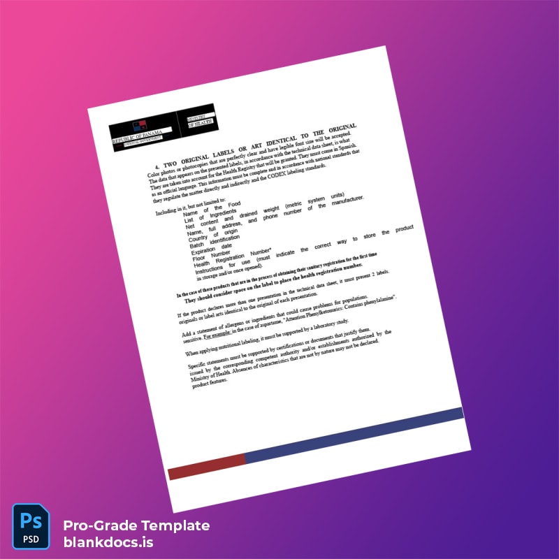 Blank Panama Ministry of Health Food Sanitary Registration Certificate Template in Word and PDF formats page 3 Document Preview - BlankDocs