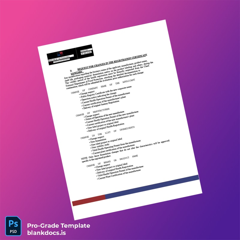 Blank Panama Ministry of Health Food Sanitary Registration Certificate Template in Word and PDF formats page 5 Document Preview - BlankDocs