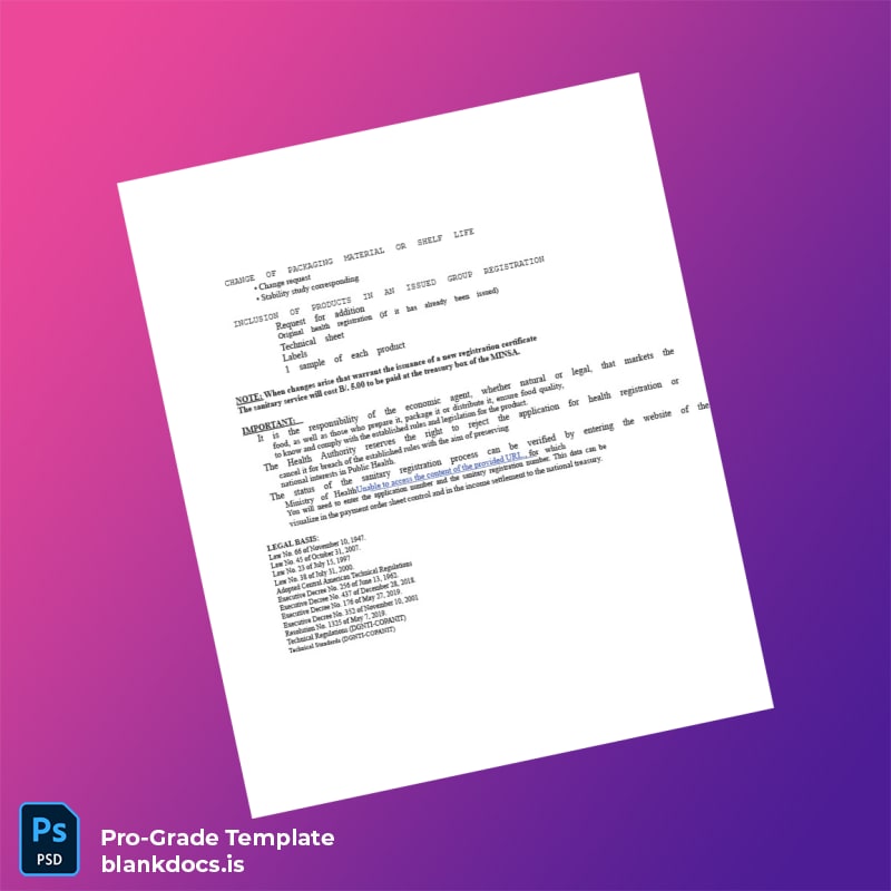 Blank Panama Ministry of Health Food Sanitary Registration Certificate Template in Word and PDF formats page 6 Document Preview - BlankDocs