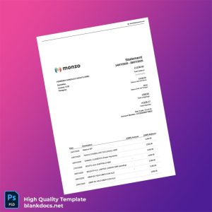 Paraguay Monzo Bank Statement Template in Word and PDF formats