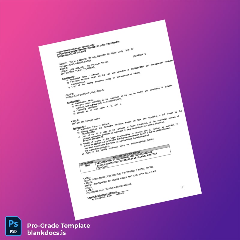 Blank Peru OSINERGMIN Hydrocarbons Registration Requirements Template in Word and PDF formats page 2 Document Preview - BlankDocs