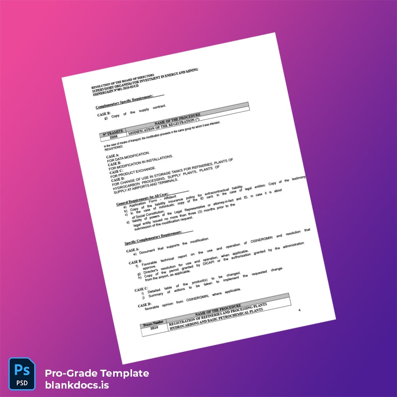 Blank Peru OSINERGMIN Hydrocarbons Registration Requirements Template in Word and PDF formats page 4 Document Preview - BlankDocs