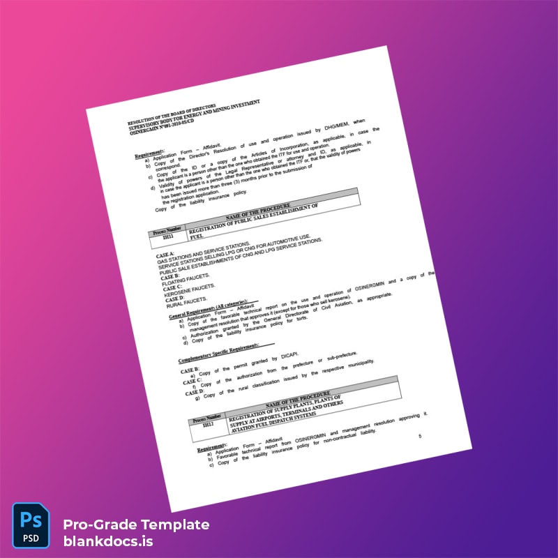 Blank Peru OSINERGMIN Hydrocarbons Registration Requirements Template in Word and PDF formats page 5 Document Preview - BlankDocs