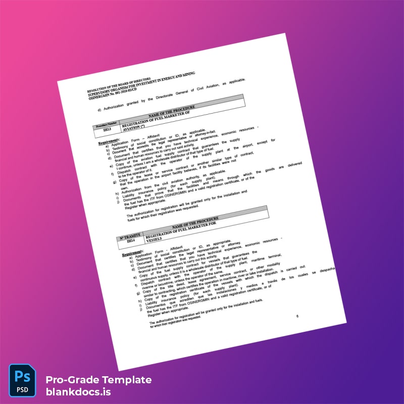 Blank Peru OSINERGMIN Hydrocarbons Registration Requirements Template in Word and PDF formats page 6 Document Preview - BlankDocs