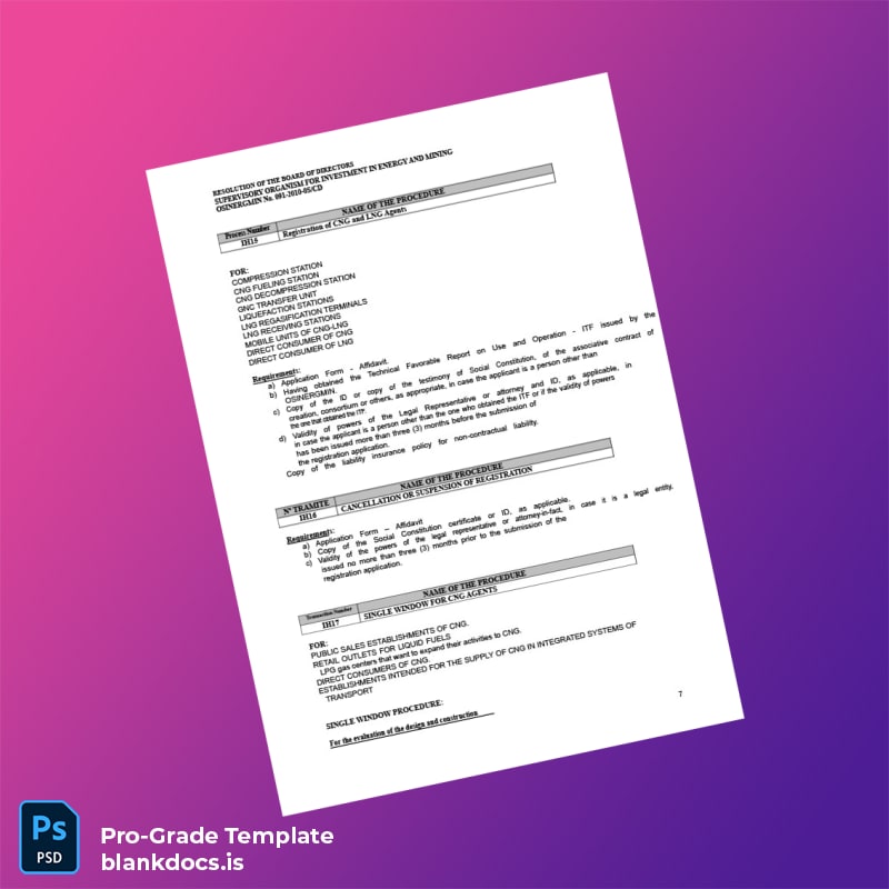 Blank Peru OSINERGMIN Hydrocarbons Registration Requirements Template in Word and PDF formats page 7 Document Preview - BlankDocs