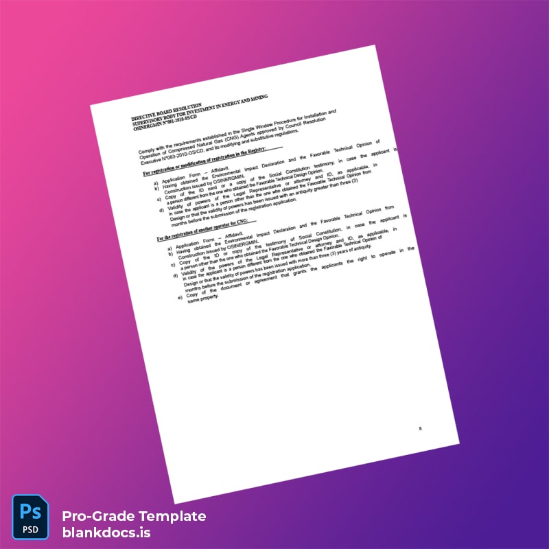 Blank Peru OSINERGMIN Hydrocarbons Registration Requirements Template in Word and PDF formats page 8 Document Preview - BlankDocs