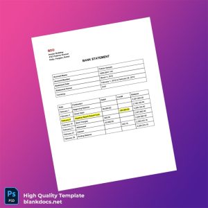 Philippines BDO Bank Statement Template in Word and PDF formats