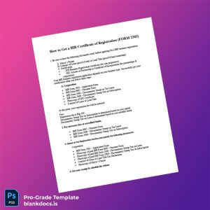 Blank Philippines BIR Registration Certificate Template (Word/PDF) Document Preview