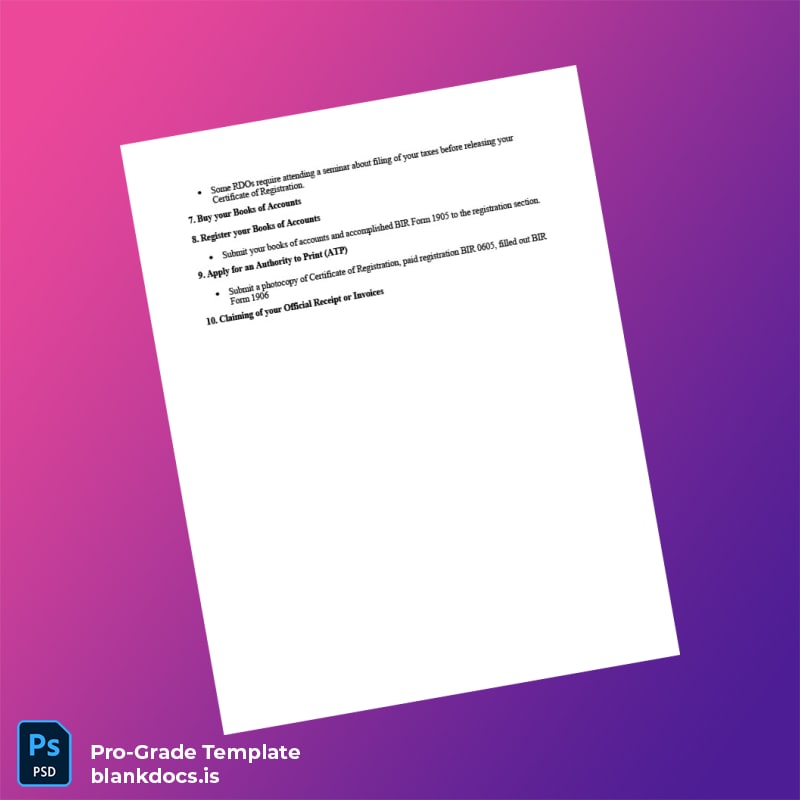 Blank Philippines BIR Registration Certificate Template in Word and PDF formats page 2 Document Preview