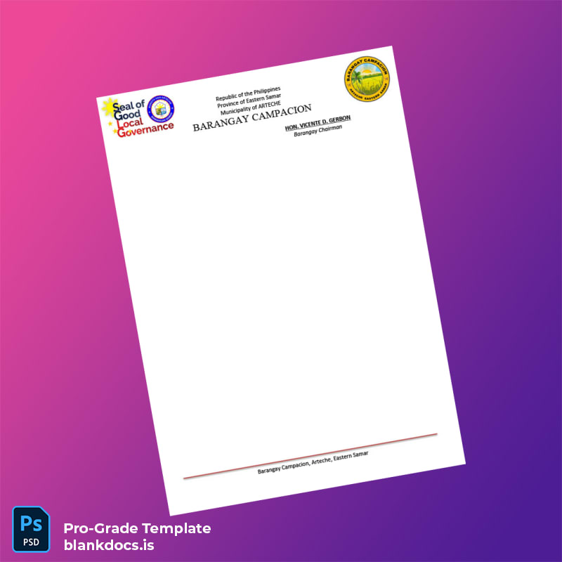 Blank Philippines Barangay Campacion Late Registration Certificate Template in Word and PDF formats page 2 Document Preview
