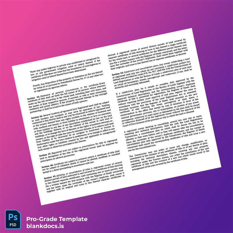 Blank Philippines Land Registration Authority Decree of Registration and Certificate of Title Template in Word and PDF formats page 2 Document Preview - BlankDocs