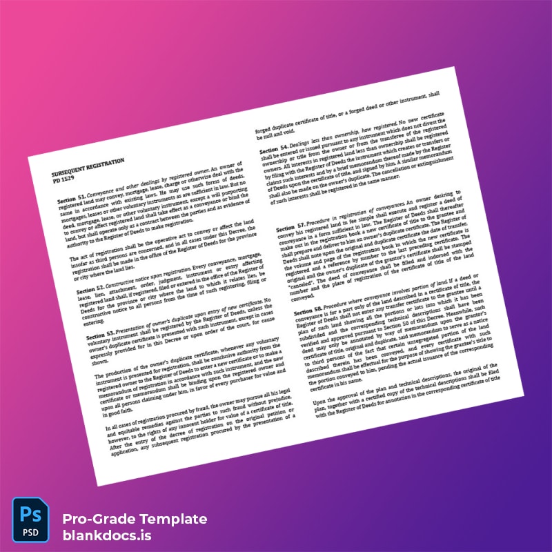 Blank Philippines Land Registration Authority Decree of Registration and Certificate of Title Template in Word and PDF formats page 4 Document Preview - BlankDocs