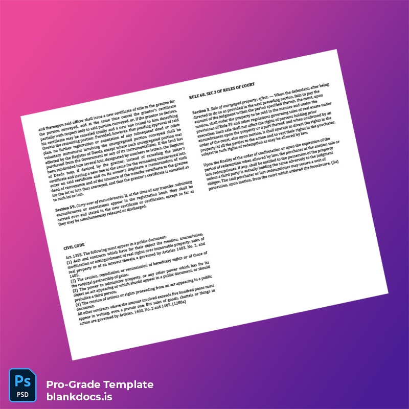 Blank Philippines Land Registration Authority Decree of Registration and Certificate of Title Template in Word and PDF formats page 5 Document Preview - BlankDocs