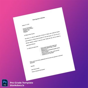 Blank Philippines Smooth Café Moalboal Work Experience Certificate Template (Word/PDF) Document Preview - BlankDocs