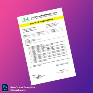 Blank Philippines South Champs Learning Center Certificate of Registration Template (Word/PDF) Document Preview - BlankDocs