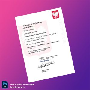 Blank Poland Securities and Investments Commission Business Registration Certificate Template (Word/PDF) Document Preview - BlankDocs