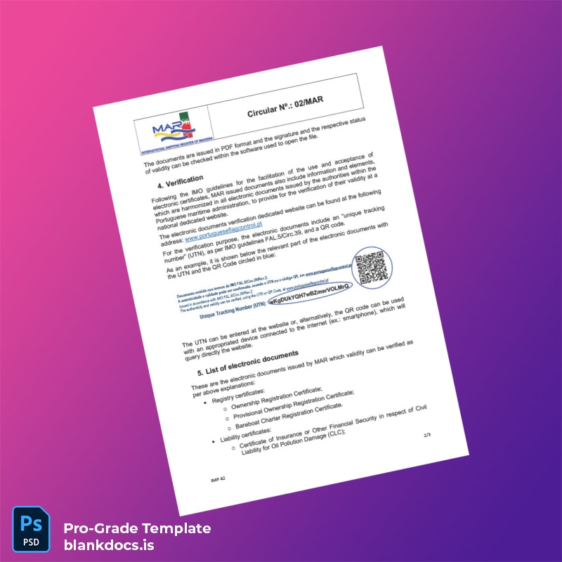 Blank Portugal International Shipping Register of Madeira Business Registration Certificate Template in Word and PDF formats page 2 Document Preview - BlankDocs