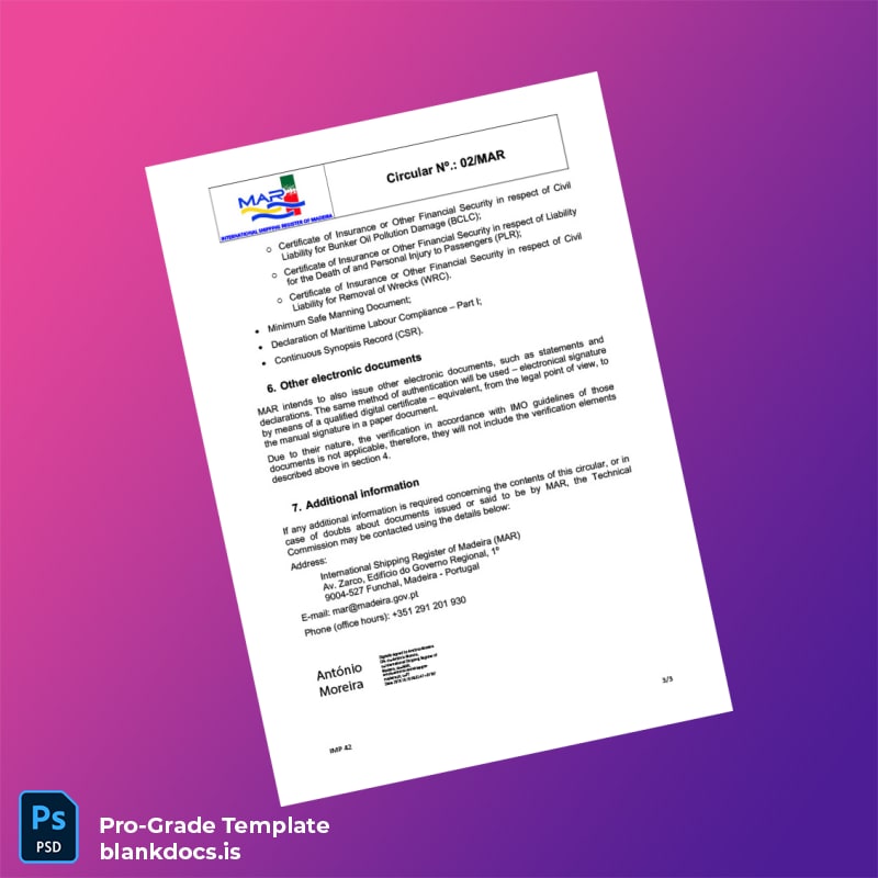 Blank Portugal International Shipping Register of Madeira Business Registration Certificate Template in Word and PDF formats page 3 Document Preview - BlankDocs