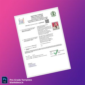 Blank Punjab Food Safety and Standards Authority Registration Certificate Template (Word/PDF) Document Preview - BlankDocs