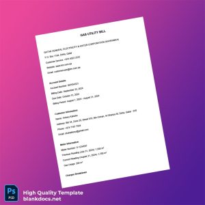 Qatar Qatar General Electricity Water Corporation Kahramaa Editable Gas Bill Template in Word and PDF formats