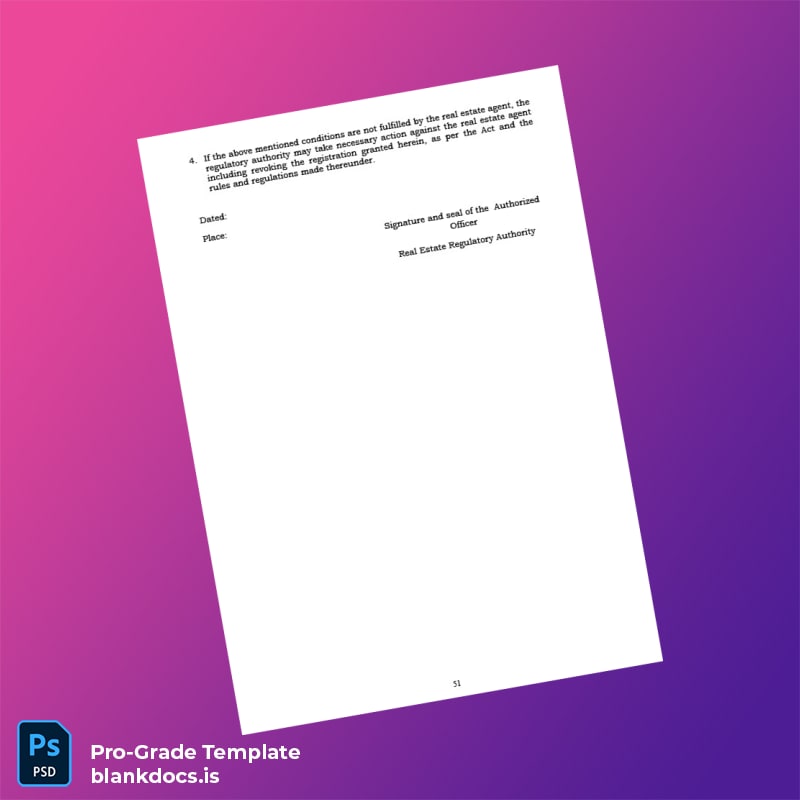 Blank Real Estate Regulatory Authority Registration Certificate Template in Word and PDF formats page 2 Document Preview