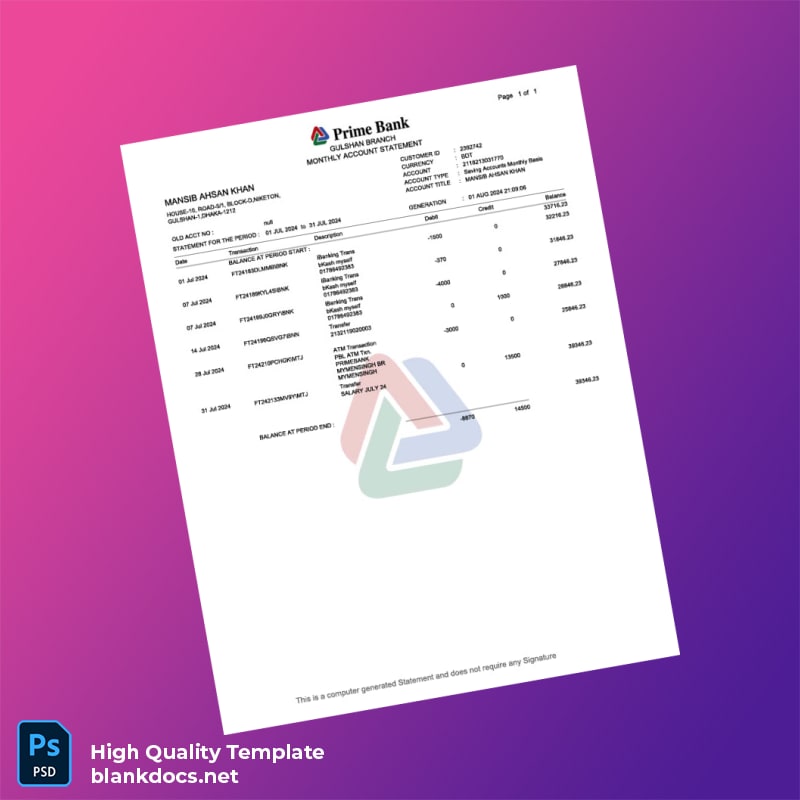 Salary Bank Statement Template in Word and PDF formats page 3
