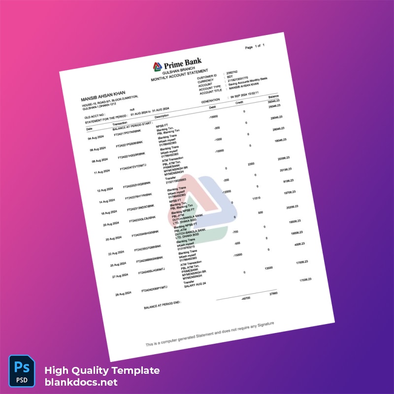 Salary Bank Statement Template in Word and PDF formats page 4
